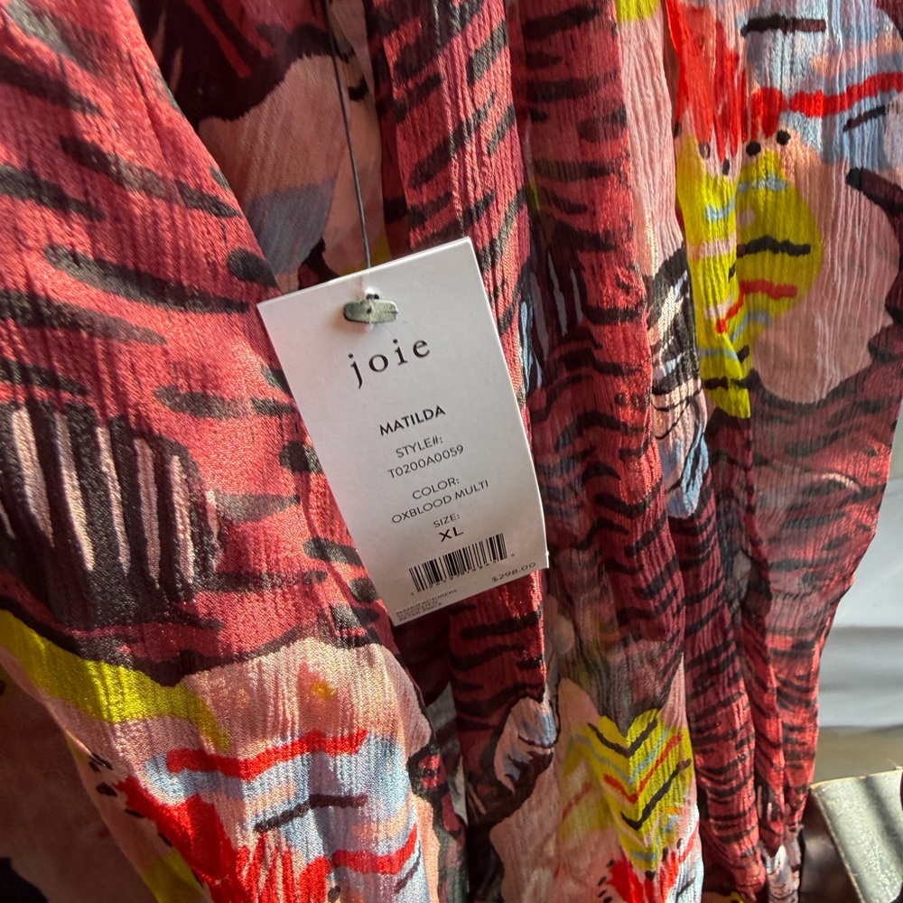 Joie Matilda silk blouse Burgundy Floral Button-Up Blouse with Yellow Accents - Picture 3 of 5